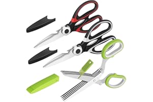 Vutyvve Kitchen Scissors, Multi-Purpose Heavy Duty Meat & Poultry Shears, Multi-Edge Scissors, Stainless Steel Blades, Dishwasher Safe, Black/Red/Green, Set of 3