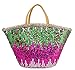 Produktbild FISH IN THE SEA Pailletten Strandtasche XXL Ibiza Korbtasche Damen Glitzer im Farbverlauf grün pink silver