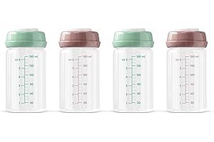 ‎ANA BABY Premium Muttermilch-Aufbewahrungsflaschen aus Glas, 4 Stück, 180 ml, spülmaschinen-, gefrier- und mikrowellengeeignet (Glasflaschen für Muttermilch, 4 x 180 ml)