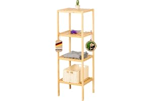 Floordirekt Bambu hylla, smal stående hylla för badrum, sovrum, vardagsrum, trähylla med 4 våningar, hyllstorlek 34 x 33 x 10