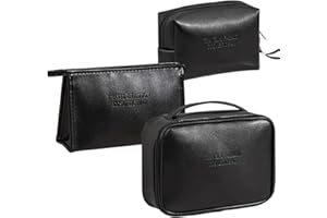 Veki Toiletry Bag Set of 3 Toiletry Bag, PU Leather Large Cosmetic Bag Organiser for Women and Girls, Portable Waterproof Travel Cosmetic Bags, black leather, simple