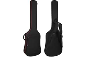 HOHIYO Bass Guitar Bag 0.38in/10mm Padding Waterproof Electric Bass Case Bass Gig Bag Backpack with Neck Protector Strap and Pocket Adjustable Shoulder Strap,Black (Bass Guitar Bag-Red Zipper)