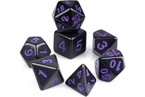 HKDZ Handmade Polyhedral Dice, Dungeons and Dragons Dice 7 Set Polyhedral DND for MTG RPG Game Black Purple