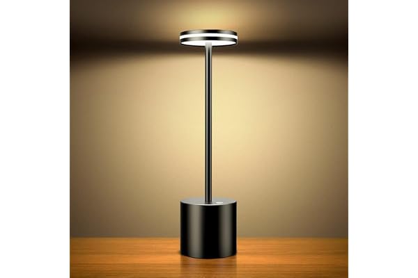 Hapfish lampe de table sans fil rechargeable usb, 5000mAh lumiere bureau LED tactile puissante pile, 3 températures de couleur, pour chevet, camping, interieur, exterieur, terrasse, restaurant
