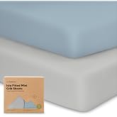 Pack of 2 Organic Bamboo Fitted Sheets for Cot - 97 x 66 Pack n Play Fitted Sheet Baby Cot Breathable Baby Bed Sheet Playard Bed Sheet Children for Boys and Girls Steel