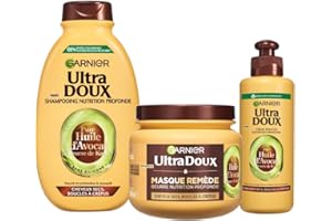 Garnier Ultra Doux - Routine pour Raviver les Boucles des Cheveux Secs, Bouclés à Crépus - À l'Huile d'Avocat et Beurre de Karité - Shampooing, Après-Shampooing et Masque - Homme & Femme