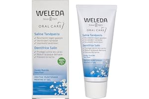 Weleda Dentifricio Salino, dentifricio a base di sale marino senza fluoro, neutralizza gli acidi dannosi e protegge da carie e placca, trattamento 6 in 1 (1x75 ml)