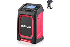 DigiFunk Baustellenradio mit Akku | Wiederaufladbar über USB | DAB+ / DAB, FM, Bluetooth, AUX | IP65 Wasserdicht Robustes Langlebiges Design | Perfekt für Bauarbeiter, Outdoor, Lager, Garage (Rot)