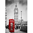 Pitaara Box Red Telephone Booth & Big Ben In London, UK D1 | Canvas Painting for Bedroom & Living Room | Engineered Wood Frame | 12 x 18 inch (30 x 46 cms)