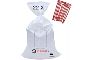 Cleverry 22 Stück PP Gewebesäcke 40 x 60 cm, Hochwasser Sandsäcke, Feuerwehr Hochwassersäcke, Transportsack, Schuttsäcke, Säcke für Bauschutt, Bauschuttsäcke, weiß