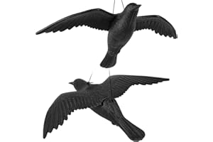 BOPEUY 2 Schwarz Raben Attrappe, krähenattrappe Taubenschreck Rabe, Plastik Raben zur Abschreckung krähenschreck zum Aufhängen, Vogelschreck Fliegende Krähe, Balkon & Garten