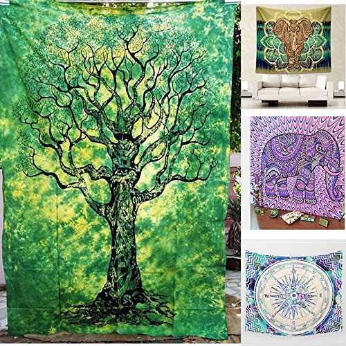 Gazechimp Bohemien Stil , Weichen Tapisserie / Yoga Matte / Strandtuch / Tischdecke / Sofabezug , 203x153cm - Grün Baum