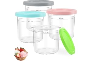 Nepfaivy Ice Cream Tubs for Ninja CREAMi - 4 Pack Creami Tubs Compatible with Ninja CREAMi Ice Cream Maker NC300UK NC300UKCP NC299AMZ, BPA-Free & Dishwasher Safe Containers with Color Lids