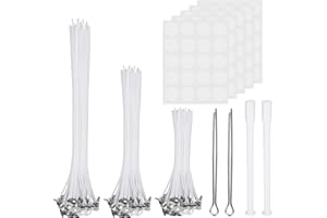 VIKY® 100 Pièces Meche Bougie & 100 Autocollants pour Bougies, Meches pour Bougies, Meche pour Bougie, Meches Accessoires pour Faire des Bougies Artisanales Naturelles (10/15/20cm)