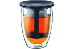 Bodum TEA FOR ONE szklanka do herbaty z filtrem z tworzywa sztucznego (podwójne ścianki, izolowana, 0,35 litra), czarna
