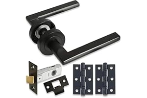 HANDLESTORE Straight Lever on Rose Door Handle - Matt Black Door Handles - Latch, Lock or Bathroom - 3 inch Hinges and 63mm (Latch Pack)