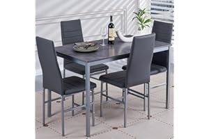 DZOVAD Dining Table and Chairs Set 4, Modern MDF Dining Table and 4 Faux Leather Chairs, Slate Gray, 5 Piece Set