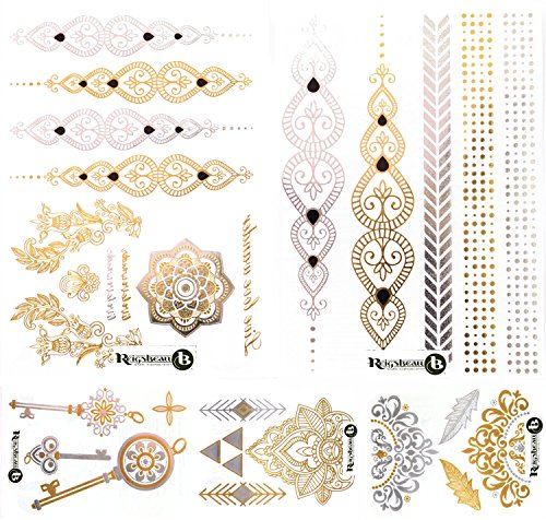 Beautiful Metallic Temporary Tattoo Set - Henna Style Set 3 (5 sheets) by ReignBeau B