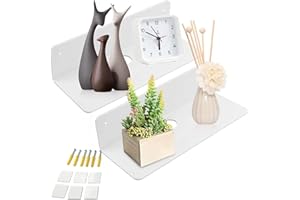 PGONA JCAKES Mensola sospesa da parete senza foratura, semplice da espandere, in acrilico, bianco, 2 pezzi, per camera da letto, ripiano per soggiorno, bagno, cucina, camera da letto, parete