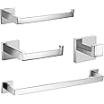 Nolimas 4-Piece Chrome Bathroom Hardware Accessory Set Including Towel Bar Toilet Paper Holder Towel Holder Robe Hook Premium SUS304 Stainless Steel Wall Mounted Square Style,Polished Finish,Rustproof