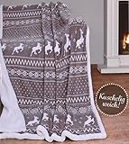 1 hochwertige Kuscheldecke mit Norweger Muster in grau weiß