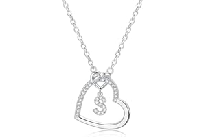 LIHELEI Collar para Mujer, S925 Plata A-Z - Colgante Inicial de Nombre con Piedras de Circonita de Corazón Collar para Mamá, Novia, Cumpleaños Navidad Aniversario día de San Valentín Regalo