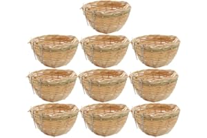 Fenteer 10 Stück Nester für Vogelkäfige Vogelnest, Kanariennest Zuchtkäfig, Handgewebte Bambus Vogelkäfige mit Hängendem Haken, Handmade Pet Bird Rest Cave, Nests Cages for Bird