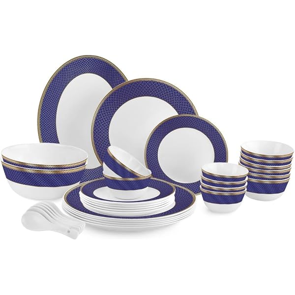 Cello Opalware Solitaire Ruby - Servizio Da Tavola In Vetro Opalino 33 Pezzi - Bianco - Resistente E Adatto A Microonde E Lavastoviglie