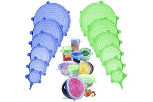 SunAurora Tapas de Silicona Elásticas,12 Varios TamañOs de Tapas Silicona Cocina,Reutilizable Fundas para AlimentosTazas, Boles o Tarros,Sin BPA
