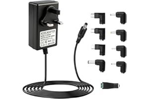 VRYTH 5V 3A DC Power Supply Adapter Charger Cord, 100-240V 50-60Hz AC to DC IN 5 Volt Fit for 5Vdc 3A 2.5A 2A 1.5A 1A 0.5A Baby Monitor Record Player TV Box, with 8 Tips