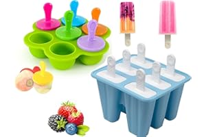 AMZMUKAUP Moule Glace Silicone 6 Cellules, Mini Moule à Glace en Silicone, Popsicle Moules DIY Réutilisable, 7 Moules à Glaçons pour Glace Maison, Sorbet, Yoghurt, Jus (Bleu+Vert)