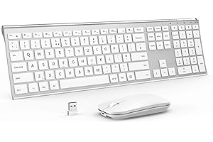 MAGOFELIZ Wireless Rechargeable Keyboard and Mouse Set, 2.4G USB Keyboard Mouse, Ultra Slim Full Size Quiet QWERTY UK Keyboard and Mouse for Windows Laptop PC Computer Desktop, White and Silver