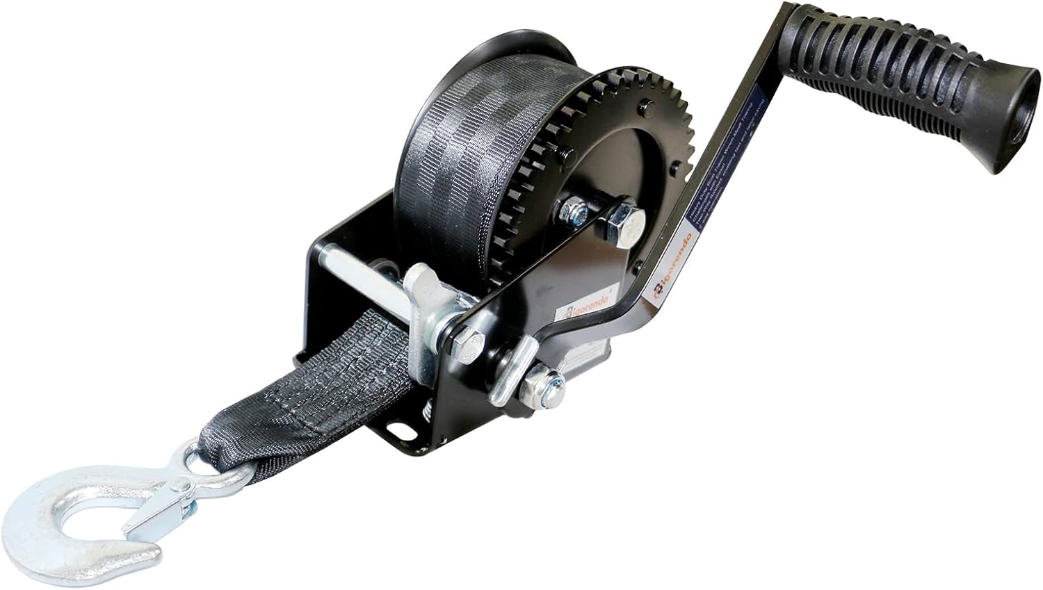 Hand Winch, Heavy Duty Boat Trailer Winch Hand Winch with 10M (33FT) Polyester Strap and Two-Way Ratchet, 1600LBS Pulling Capacity, Manual Operated Hand Crank Winch for Trailer, Boat or ATV Towing