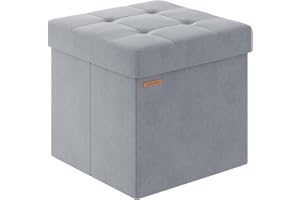 ABHENG Folding Storage Ottoman, Velvet Storage Bench, Footrest, Bed End Stool, Footstool, for Living Room, Bedroom and Office,38 x 38 x 38 cm, 300 kg Load Capacity, Dove Gray ASND04G