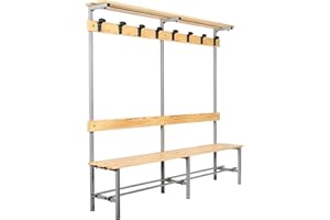 ZABAPURE STRIKE Panca Spogliatoio Completa - Appendiabiti, Poggiascarpe e Poggiaborse in legno ed acciaio (200 cm), 100% Made in Italy, Color Legno
