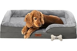 Fur & Bone Large Dog Bed (88 x 64 x 20 cm) – Dog Bed with Soft Cushion, Orthopedic Dog Beds, Removable Plush Velvet Cover, Waterproof Layer, Non-Skid Bottom - Supports Better Sleeping Positions