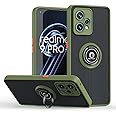 ILING Case for Realme 9 4G/Realme 9 Pro+ 5G/Realme 9 Pro Plus, Ultra-thin Translucent Matte Frosted PC Hard Back Cover, Soft Silicone TPU Bumper Shockproof Case with Ring Kickstand (Army Green)