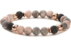 BNFGD Anti Anxiety Bracelet, Volcanic Stone + Pink Zebra Frosted Natural Stone Anxiety Relief Bracelet for Women
