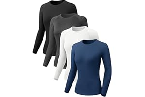 ATTIQOZI 4 Pack Langarmshirt Damen Schnelltrocknend Funktionsshirt Damen Kompressionsshirt Laufshirts, Atmungsaktiv Workout Fitness Oberteil Langarm Sportshirt