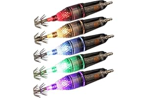 AMZLORD Luminous Squid Jig Hooks Saltwater, 1x LED Glow Squid Jigs Kit Fluorescent Cuttlefish Sleeve Jig Squid Lures Hard Fishing Bait Tackle Underwater Lights Cuttle Attracting Lamp - Red