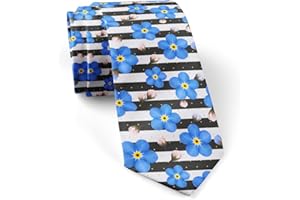 ikiki-tech Skinny Slim Fashion Necktie for men Novelty Conversational Neckwear Ties (Blue Forget Me Not Flowers Pattern), As Shown, Large
