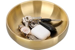 OLegei Stainless Steel Keys Caddy Bowl, Small Metal Entryway Key Holder Dish, 18cm Coffee Table Decorative Tray, Gold Catch All Bowl for Wallet, Earbuds, Car Keys