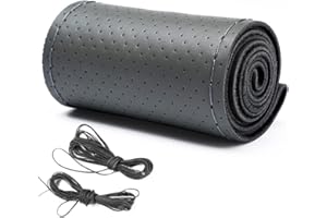 FM2018XSL Couvre Volant de Voiture Universelle en Peau de Vache Housse de Volant de 37-39cm avec Aiguille et Fil, élégant et Respirant (Gris)
