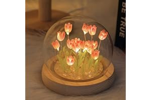JUOPZKENN Veilleuse Tulipe Bricolage, Lampe Tulipe Faite à la Main Fleur Veilleuse Mini Tulipe Fleur Lumière, Simulation Fleur Chambre Sommeil Lampe de Table Chevet Sommeil Lumière pour Femme Mariage(Rose)