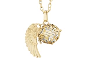 Morella Femme Collier Ange Gardien en Acier Inoxydable Or 70 cm avec Ailes d'ange et Boule sonore en zircons 16 mm dans Une Pochette en Velours