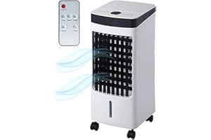WOWCHER Keanu Evaporative Air Fan & Water Cooler | Air Conditioner Humidifier Mist 4L Tank Capacity | 80W Quite, 3 Speed Adjustment, 7.5 Hour Timer | Home & Office | With Remote White