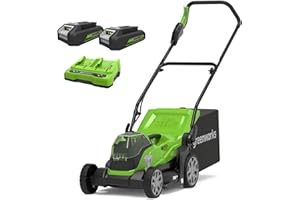 Greenworks 48V (24V x 2) Tagliaerba a Batteria per Prati Fino a 210m, Ampiezza di Taglio 36cm, Sacca da 40L CON Due 24V 2Ah Batterie (Pari a 48V) & Caricabatterie Doppio, Garanzia 3 Anni, G24X2LM36K2X