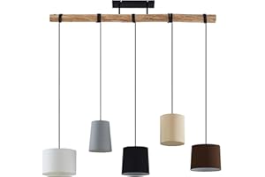 ‎LINDBY Lindby Pendelleuchte 'Amilia' aus Holz (5 flammig, E27) - Textil Hängeleuchte, Esstischlampe, Hängelampe, Hängeleuchte, Wohnzimmerleuchte