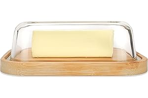 Beurrier Greenable ® - Boîte fabriquée avec des matériaux durables en verre avec couvercle en bambou - 100% sans BPA - Butter Dish - Pour 250 g de beurre - Pratique et durable