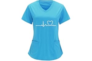 Sizoer Kasack Damen Pflege Valentinstag Herz Gedruckt Arbeitskleidung Pflege Kurzarm V-Ausschnitt Schwesternkittel Kasack Bunt Mit Taschen Berufsbekleidung Damen - Kasack - Tunika